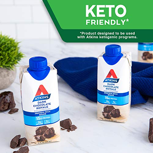 Atkins Creamy Milk Chocolate PLUS Protein Shake, 30g Protein, 7g Fiber, 2g Net Carb, 1g Sugar, Keto Friendly, Low Carb, High Protein Drink, 12 Count