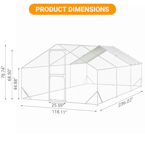 Large Metal Chicken Coop for 12-20 Chickens, Walk in Chicken Coop with Cover, Heavy Duty Poultry Cage for Chicken Run, Doom Roof Duck and Goose House for Backyard & Outdoor Farm Yard
