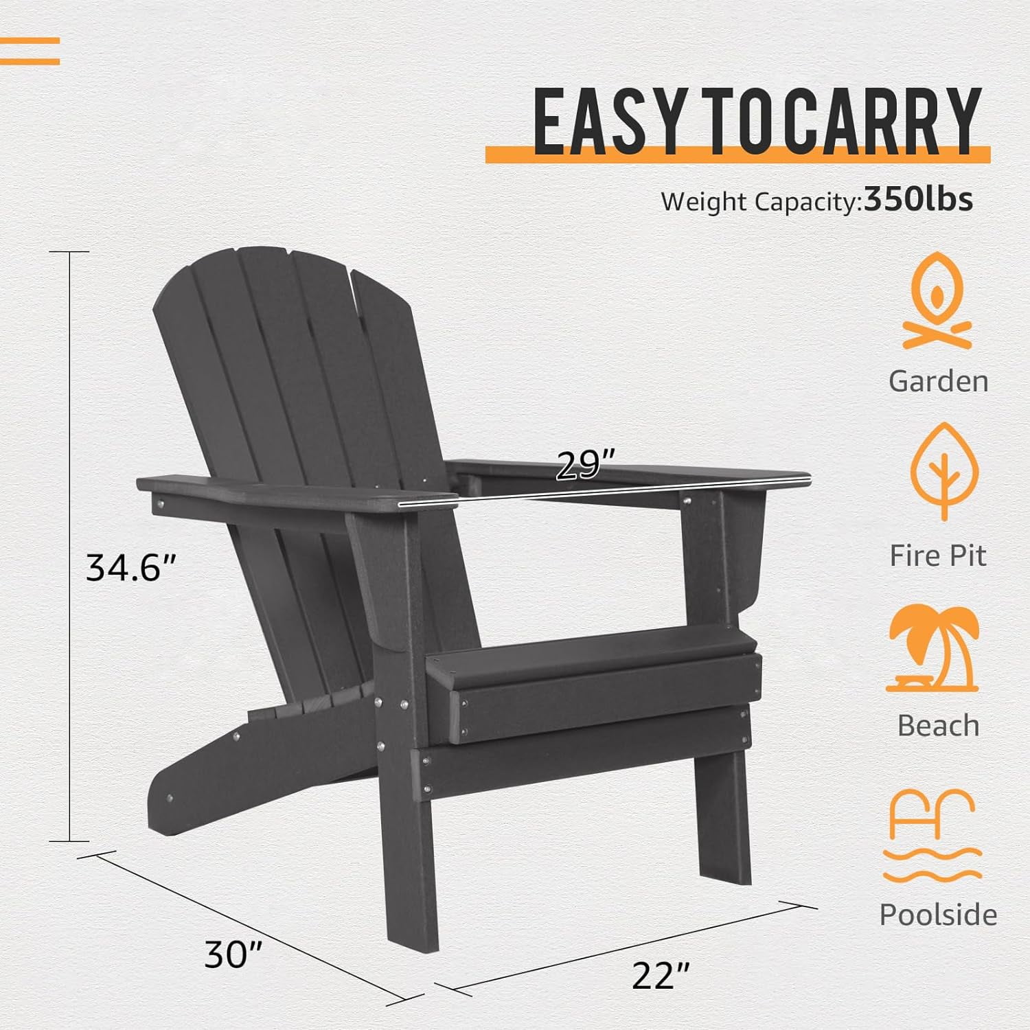 FHFO Adirondack Chairs set of 2,Patio Outdoor Chairs,Fire Pit Chairs,Plastic Resin Deck Chair Weather Resistant Lounge Chair （Black)