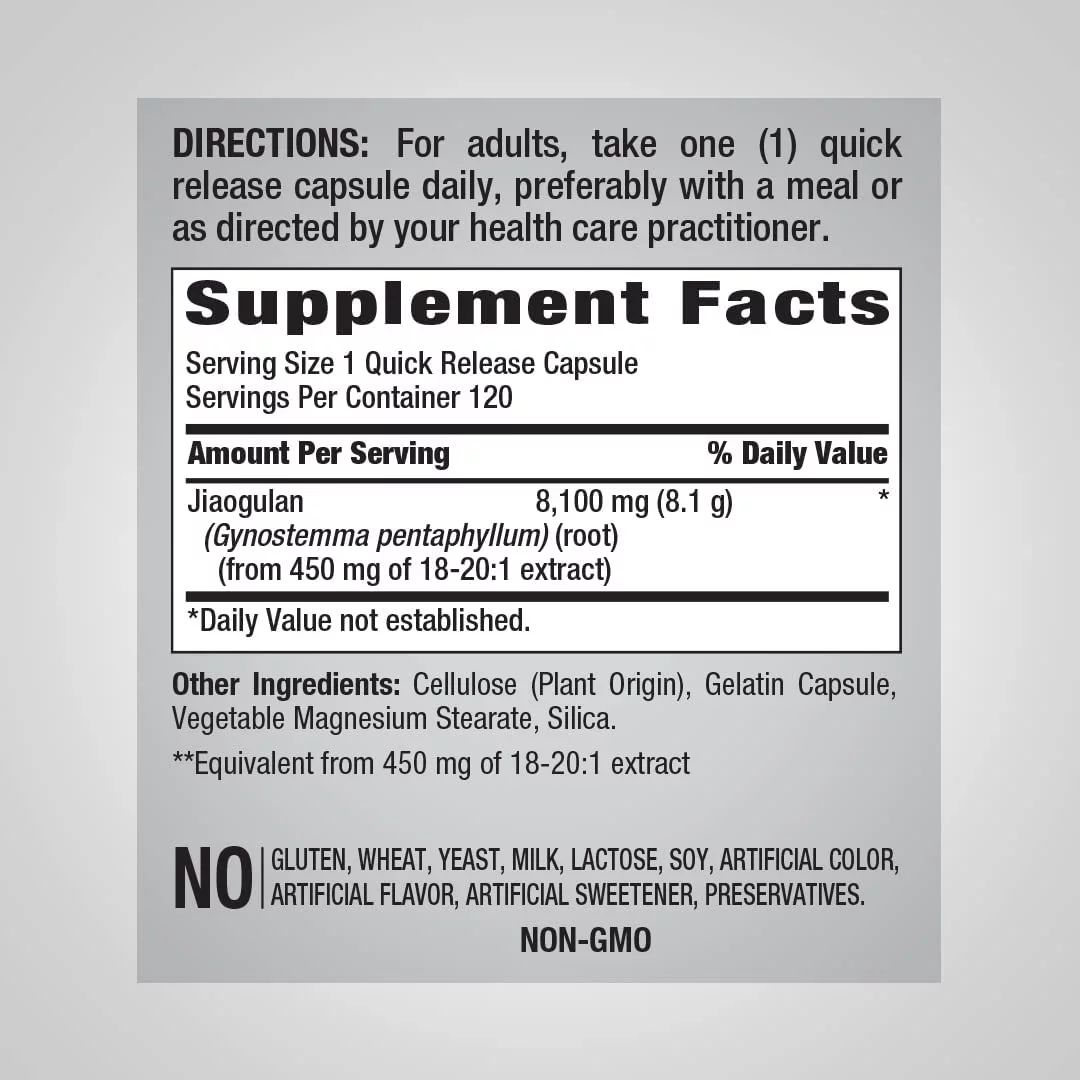 Jiaogulan Capsules 8100mg | 120 Count | Gynostemma Leaf Extract | by Piping Rock