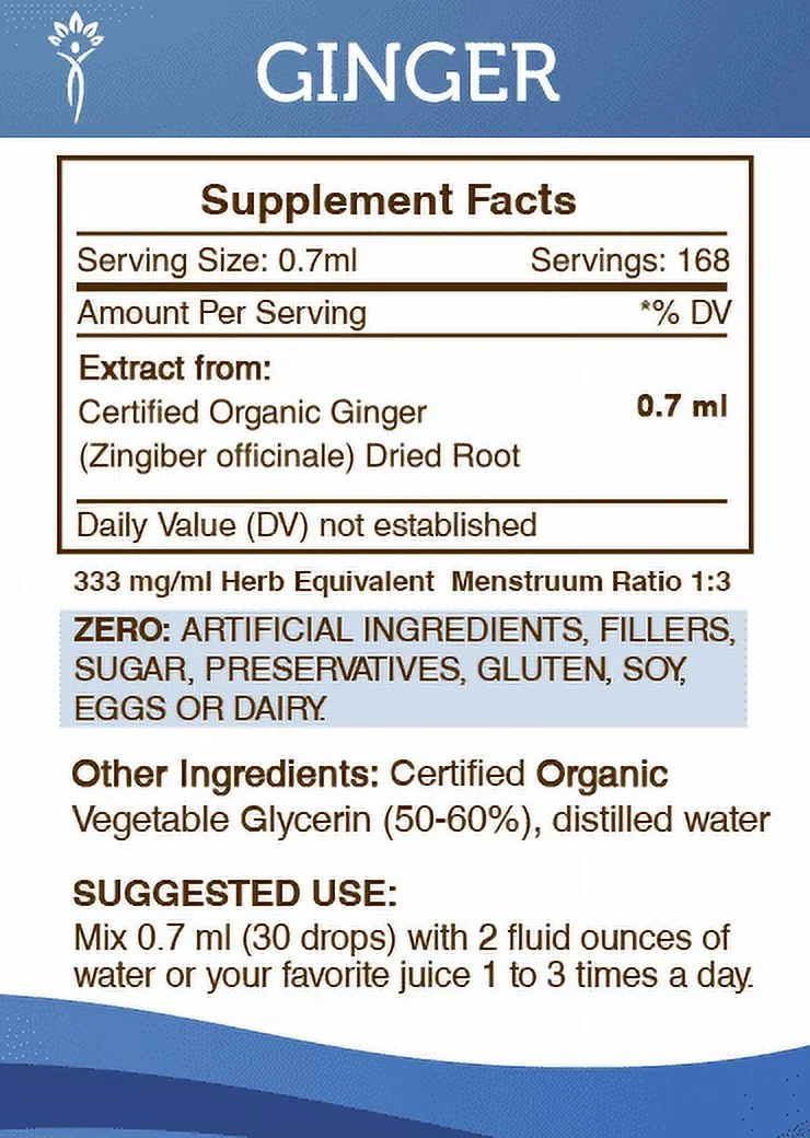 Ginger Tincture Alcohol-FREE Extract, Organic Ginger Zingiber officinale Healthy Digestion 2x4 oz
