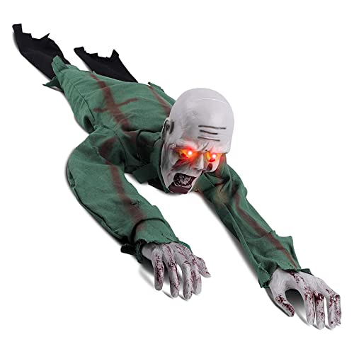 Halloween Outdoor Decorations Scary Climbing Zombie Groundbreaker Skeleton Zombie Ghost with Glowing Red Eyes and Creepy Sound Halloween Zombie Props for Indoor Outdoor Graveyard Haunted House(#1)