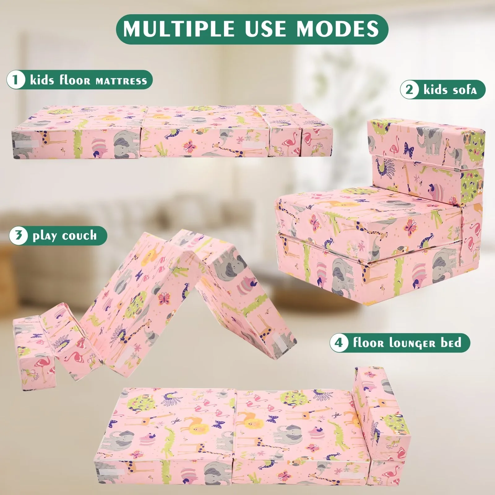 MOPHOTO Furniture Kids Fold Out Couch 2-in-1 Children Convertible Sofa to Lounger with Soft Plush Fabric, Toddler Couch Chair (Pink)