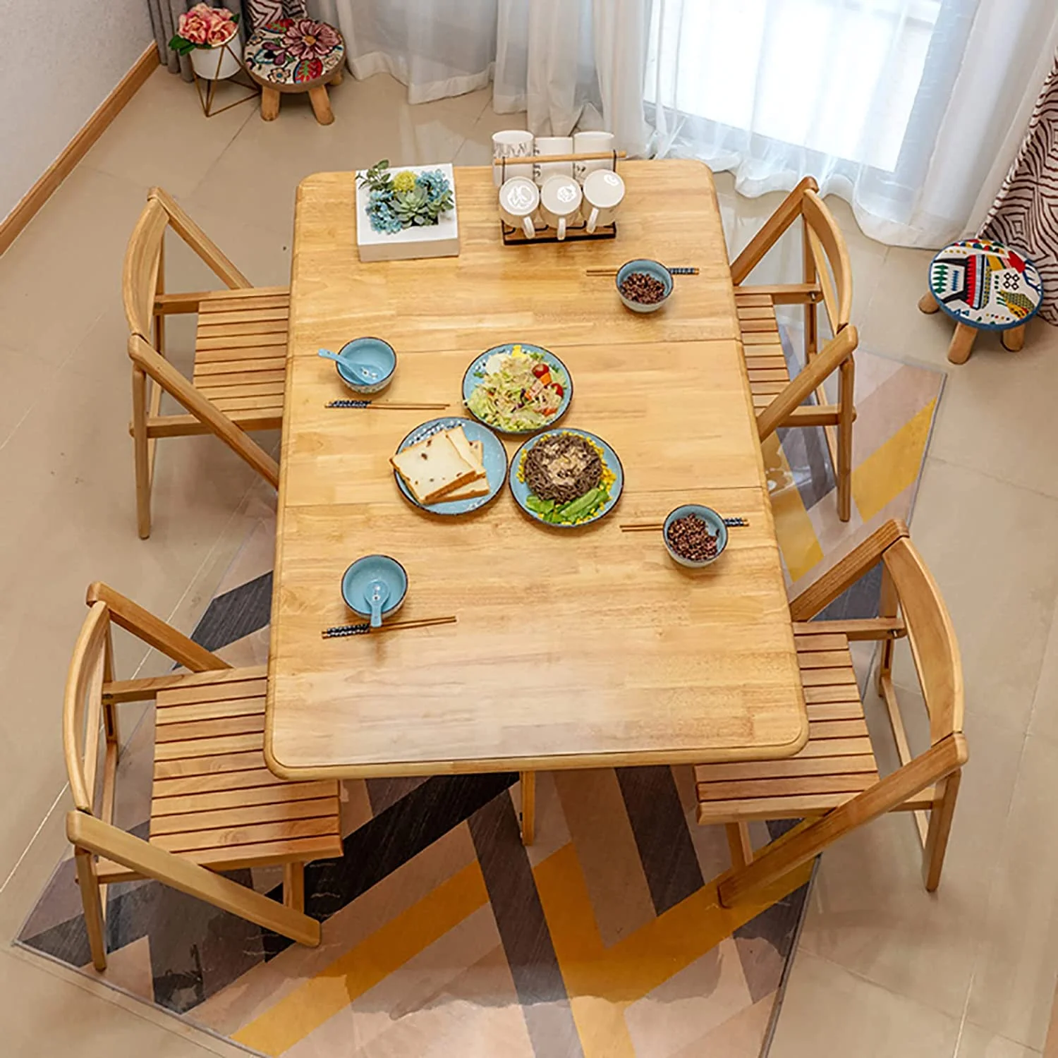 Table And Chairs Drop Leaf Extension Dinner Table With Wheels And Drawer Solid Wood Farmhouse Dining Table Set 5 Pieces Space Saving Kitchen Island Table Chairs(Table and 4 chairs  Brown