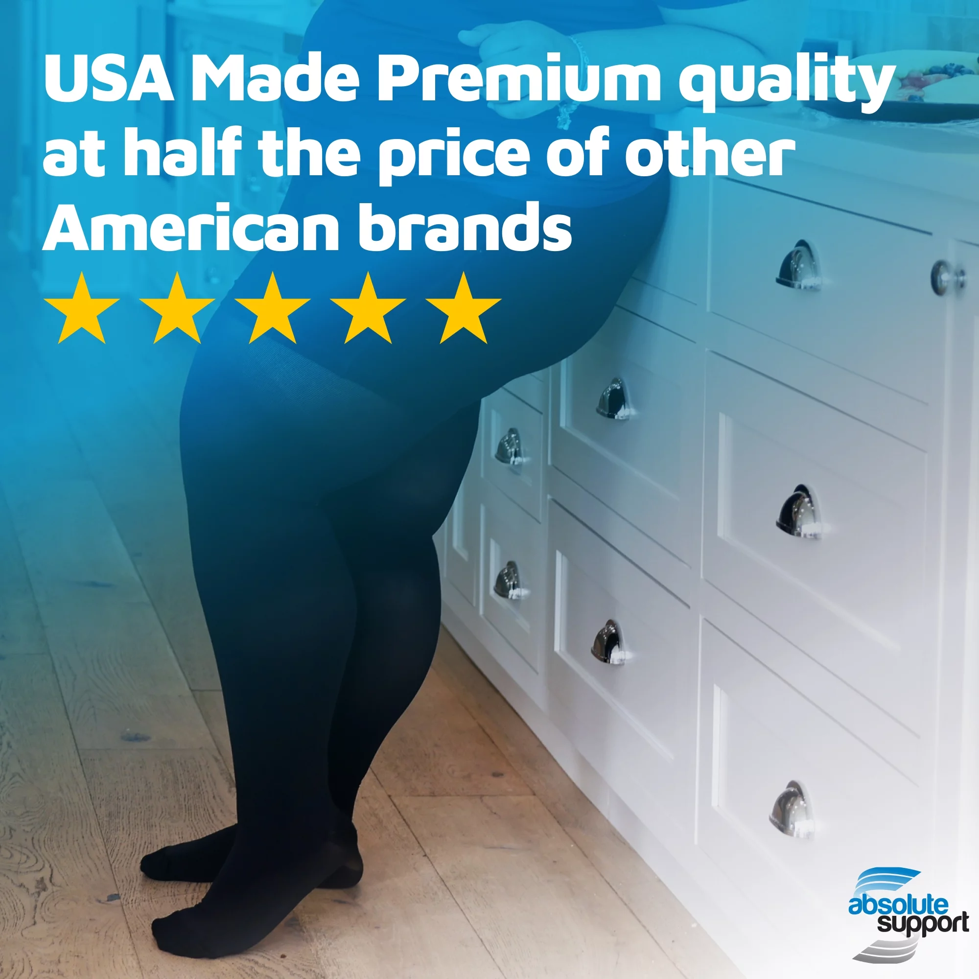 Made in USA - Womens Opaque Compression Pantyhose 20-30mmHg - Black, Large