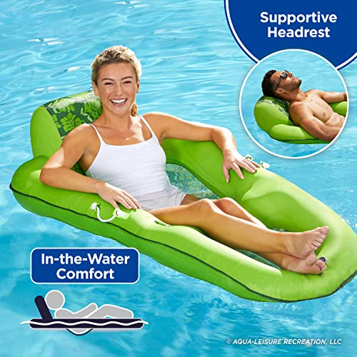 Aqua Campania Ultimate 2-in-1 Pool Float Lounge – Extra Large – Inflatable Pool Floats for Adults with Adjustable Backrest & Cupholder Caddy – Multiple Colors/Styles