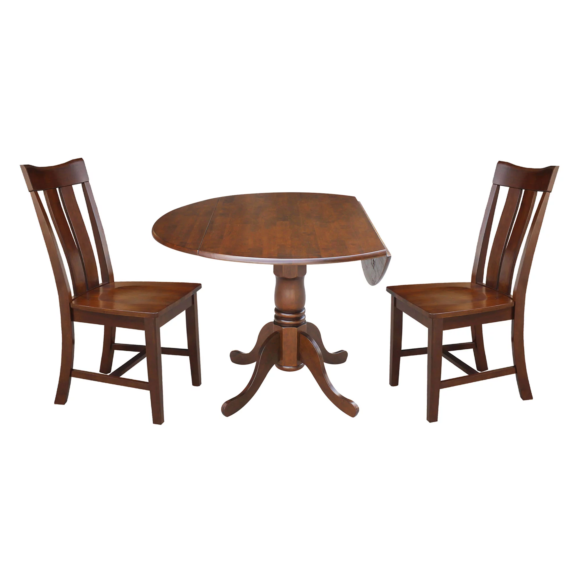 International Concepts Solid Wood 3-Piece Dining Set with 42 in. Dual Drop Leaf Table and 2 Splat Back Dining Chairs in Espresso