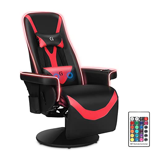 Modern-Depo Queen Throne Racing Gaming Chair, Comfortable Ergonomic Recliner, High Back Swivel Chair with RGB Lights, Footrest, Backrest, Massage Lumbar Support, Headrest and Cupholders, Black White