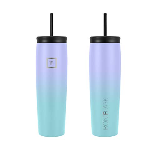 IRON °FLASK Nomad Tumbler - 2 Lids Straw/Flip, Vacuum Insulated Stainless Steel Bottle, Double Walled, Drinking Cup, Thermo Coffee Travel Mug, Water - Blue Waves, 16 Oz