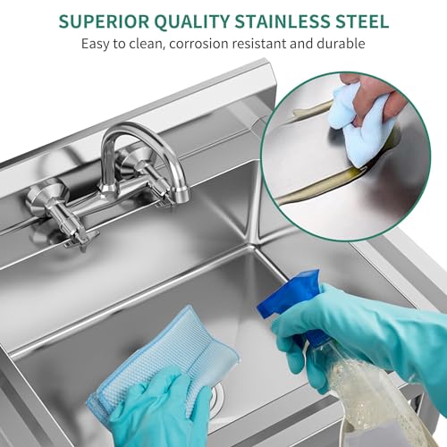 YITAHOME Stainless Steel Utility Sink Freestanding Single Bowl NSF Laundry Sink with Workbench & Double Shelves for Laundry Room Farmhouse Indoor and Outdoor 39