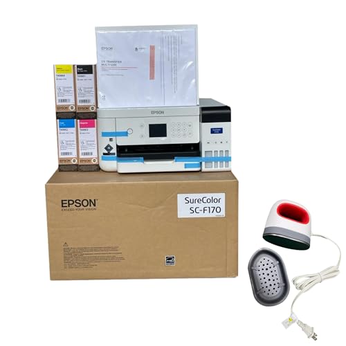 Epson F170 Cartridge-Free eco Supertank Sublimation Color Printer Starter Bundle. Free Mini Iron Heat Press Machine, 8.5