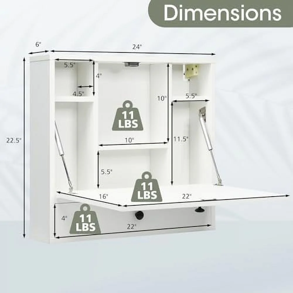 HJNIUNIU Wall Mounted Desk  Multi- Floating Desk Wall Mount Laptop Desk  Space Saving Wall Mounted Table Wall Desk with  Drawer and Shelves (Black)