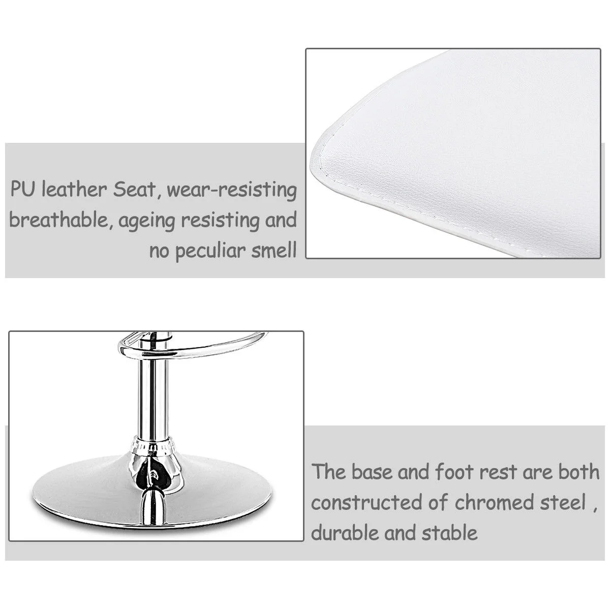 Costway Set of 2 Swivel Bar Stools Adjustable PU Leather Backless Dining Chair White Low Back