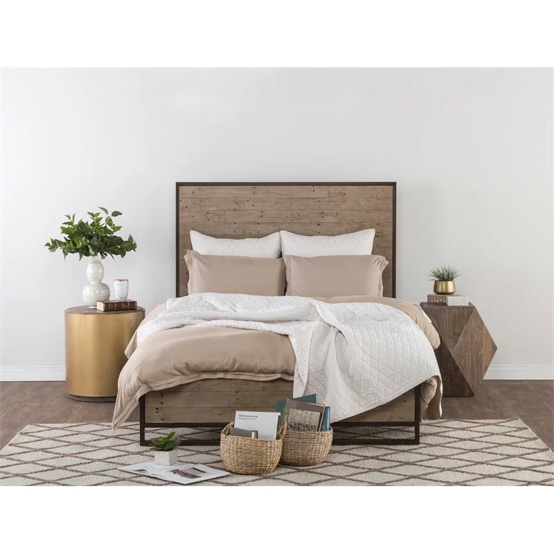 Home Square Wood and Metal End Table in Natural Brown and Gold - Set of 2