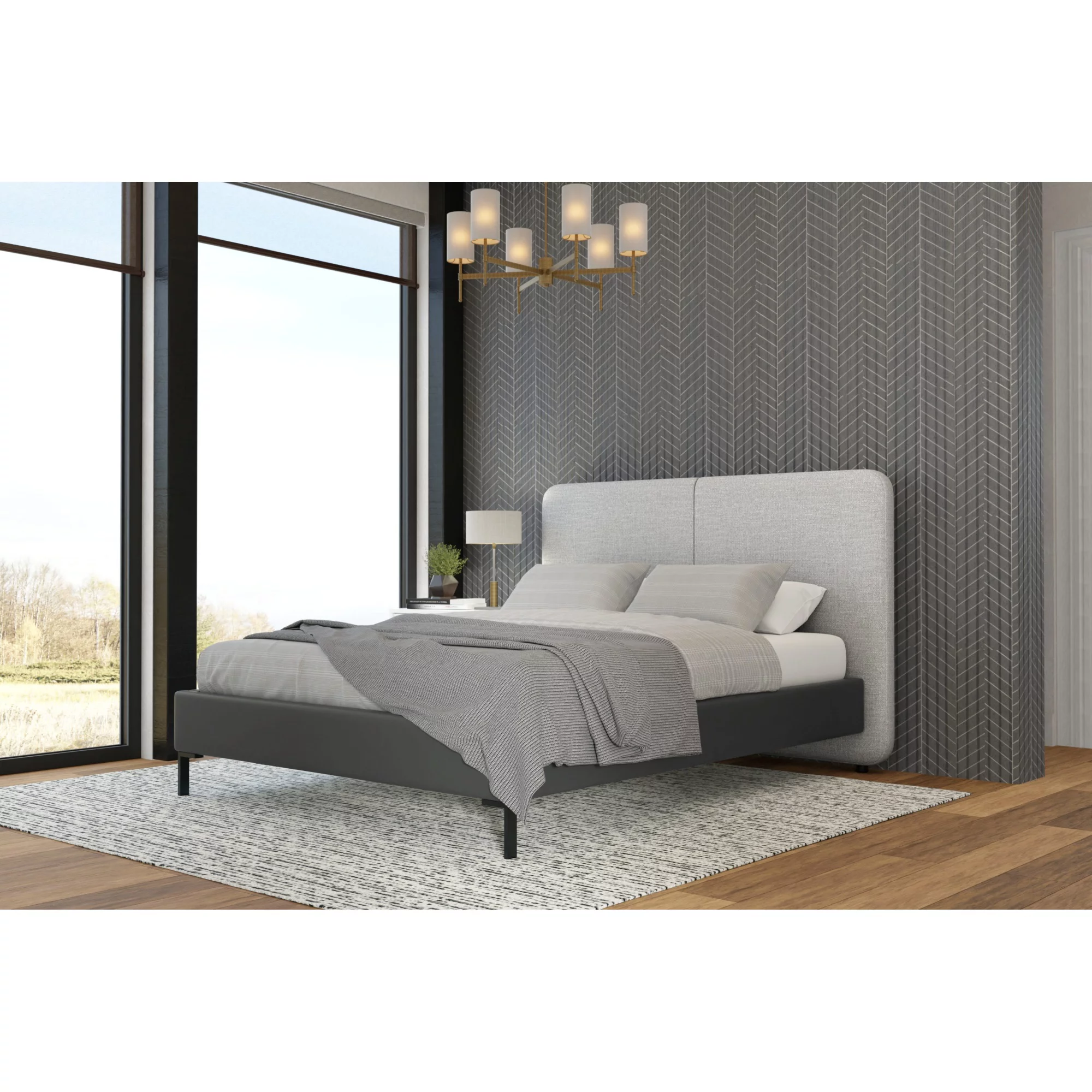 Alpine Furniture Walden Upholstered California King Platform Bed in Gray