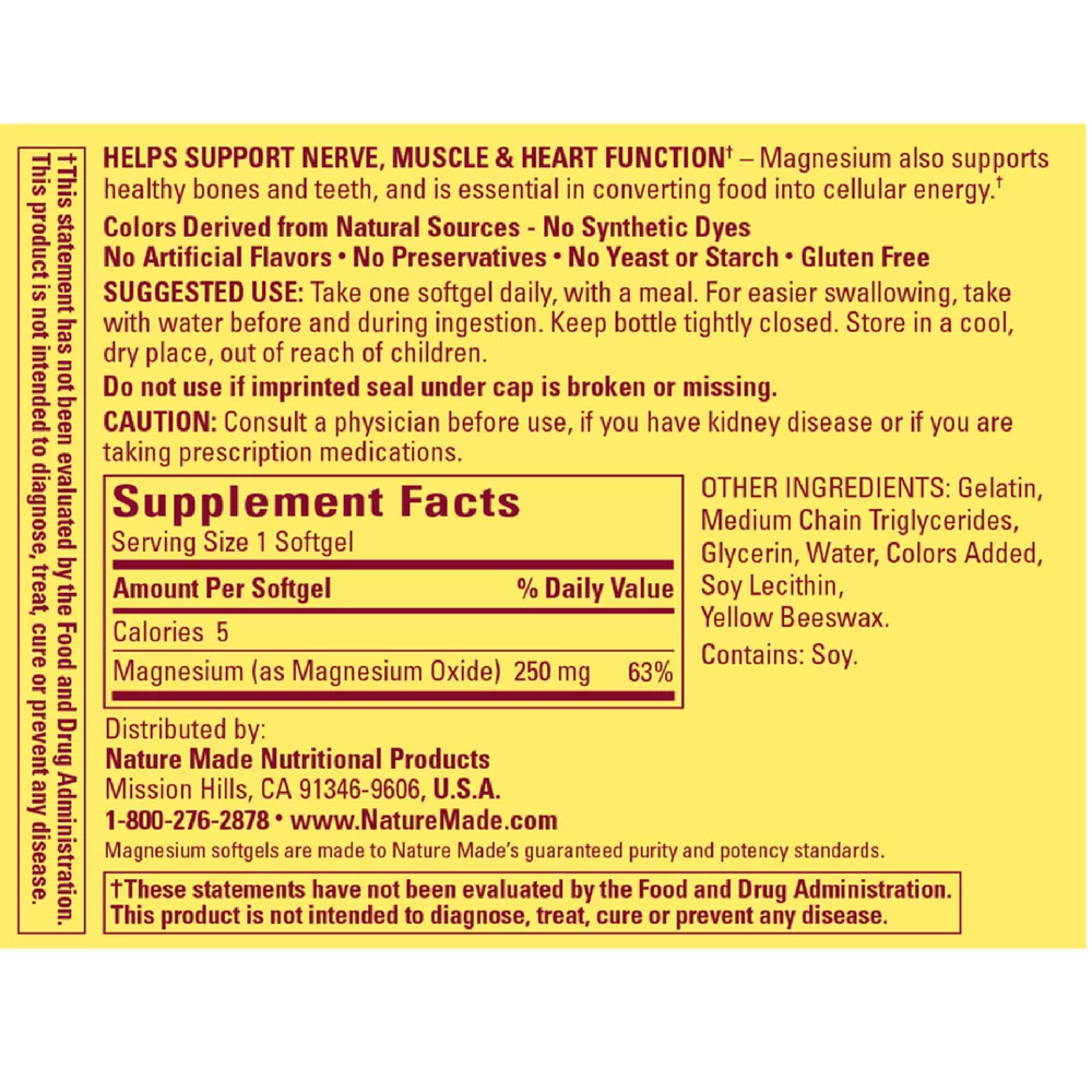 6 Pack - Nature Made Magnesium 250 mg Liquid Softgels 90 ea