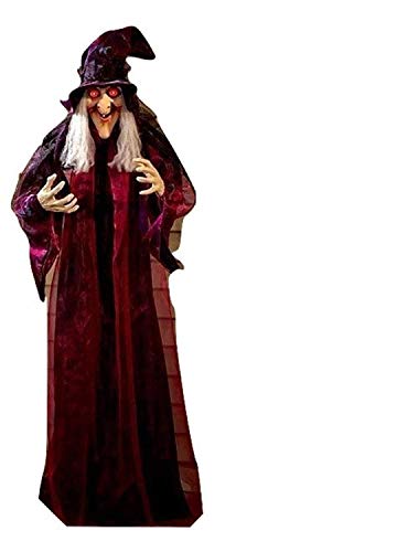 Life Size Hanging Talking Witch - Animated Halloween Witch with Sound Activation and Red Eyes for Outdoor & Indoor Decor - Old, Spooky and Scary Flying Animatronic Witch for Halloween Decorations