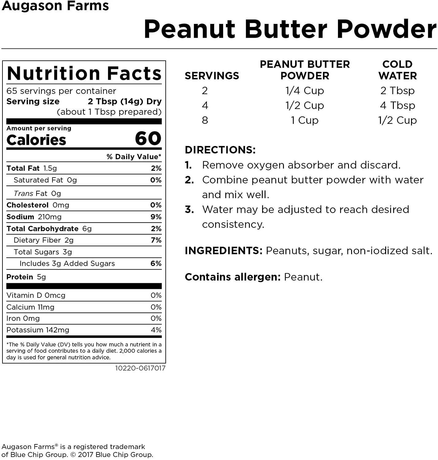 Augason Farms Peanut Butter Powder 2 Lbs No. 10 Can