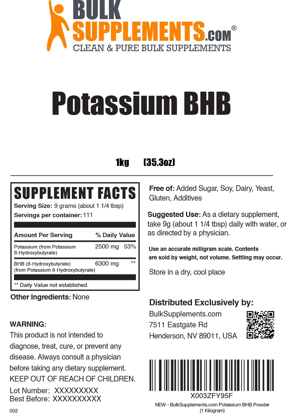 BulkSupplements.com Potassium BHB Powder, 9g - Electrolytes Supplement - BHB Supplement (1kg - 111 Servings)