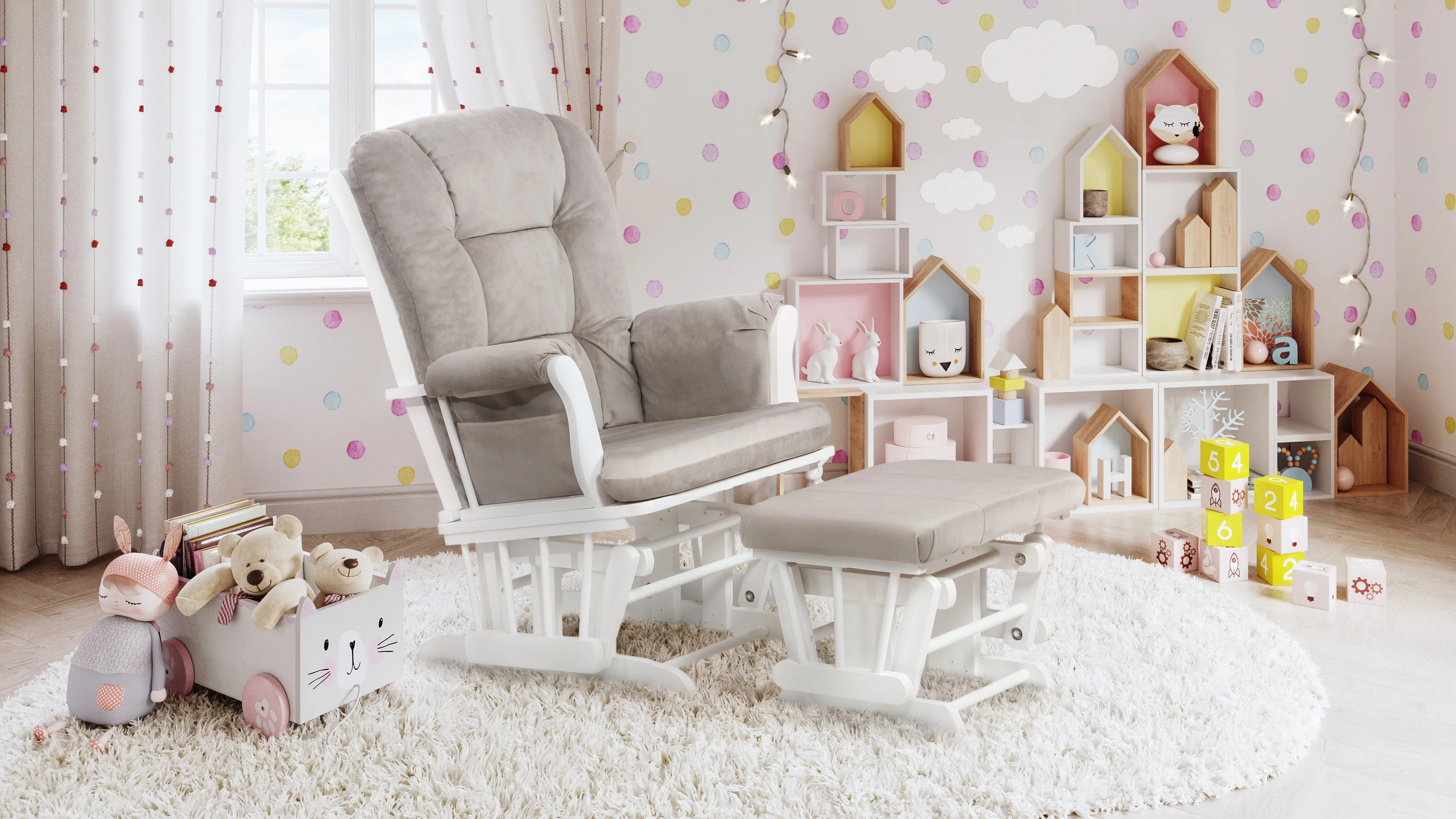 AFG Baby Alice Solid Wood Glider Chair and Ottoman in White
