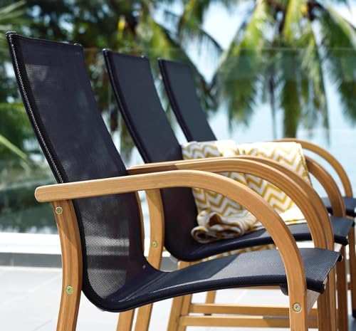 Amazonia Franklin 9-Piece Rectangular Extendable Patio Dining Set Teak Finish and Weather-Net Technology Ideal for Outdoors and Indoors