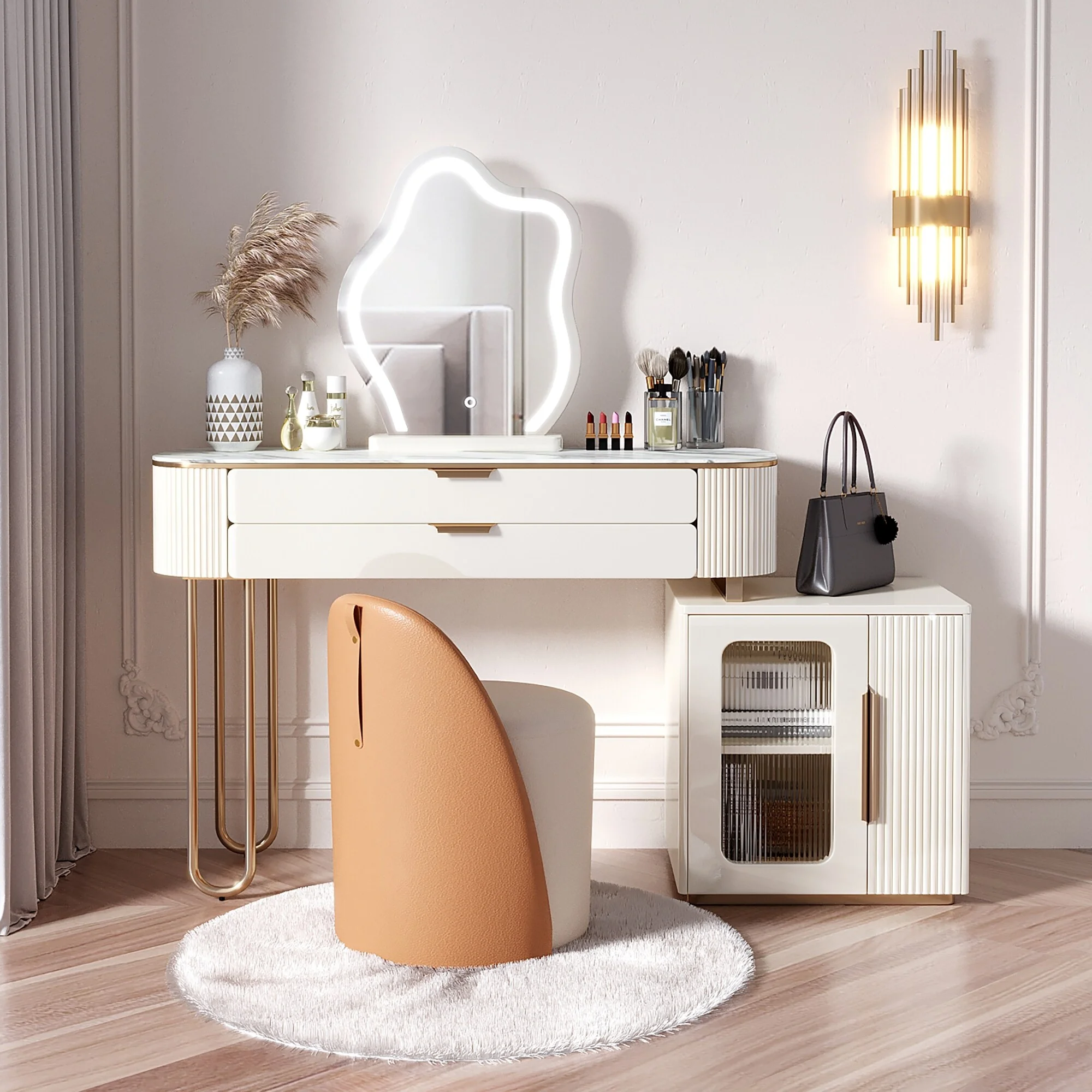 JASIWAY Modern Makeup Vanity Dressing Table with Drawers,White