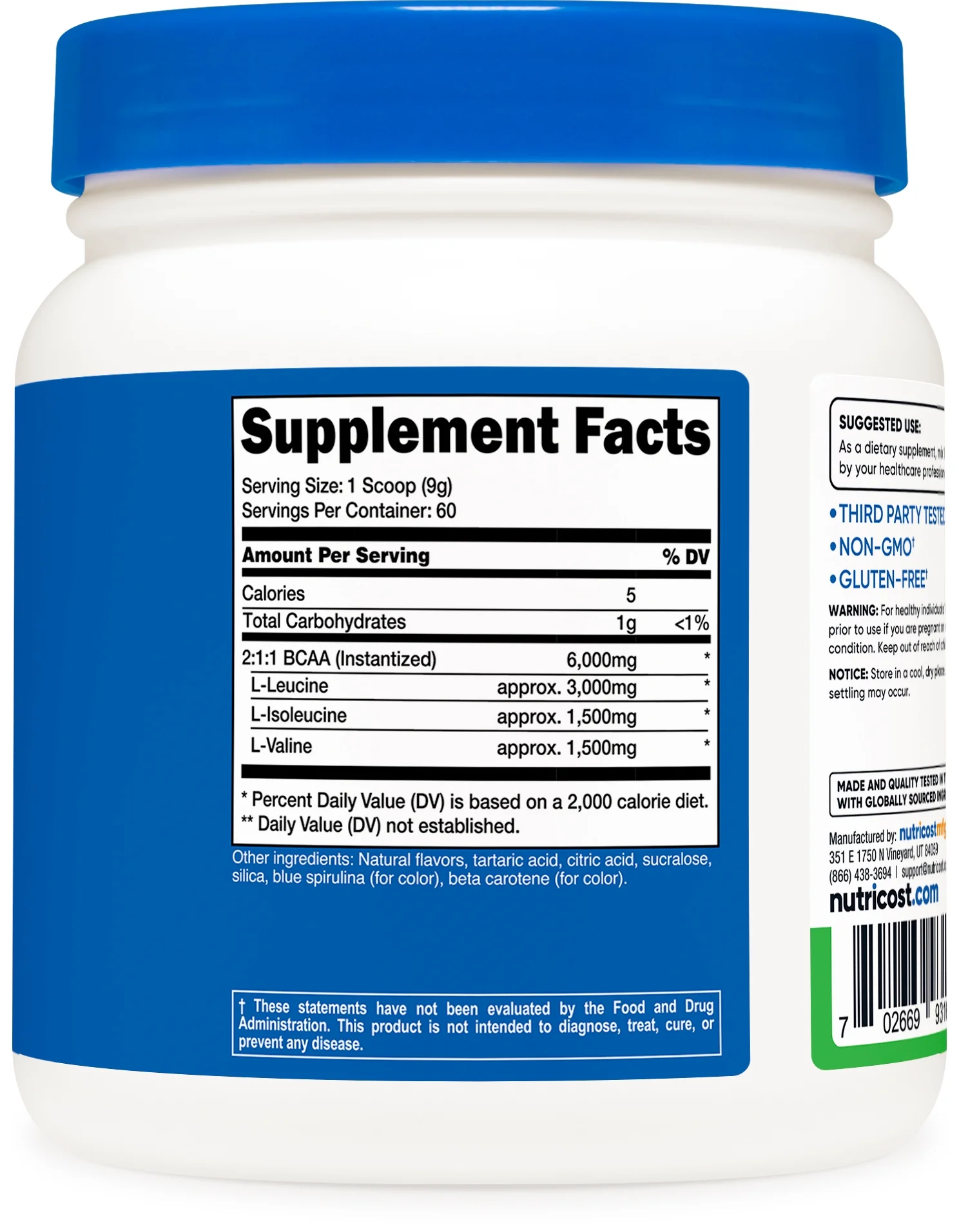 Nutricost BCAA Powder - 2:1:1 (Green Apple), 60 Servings - Non-GMO Supplement
