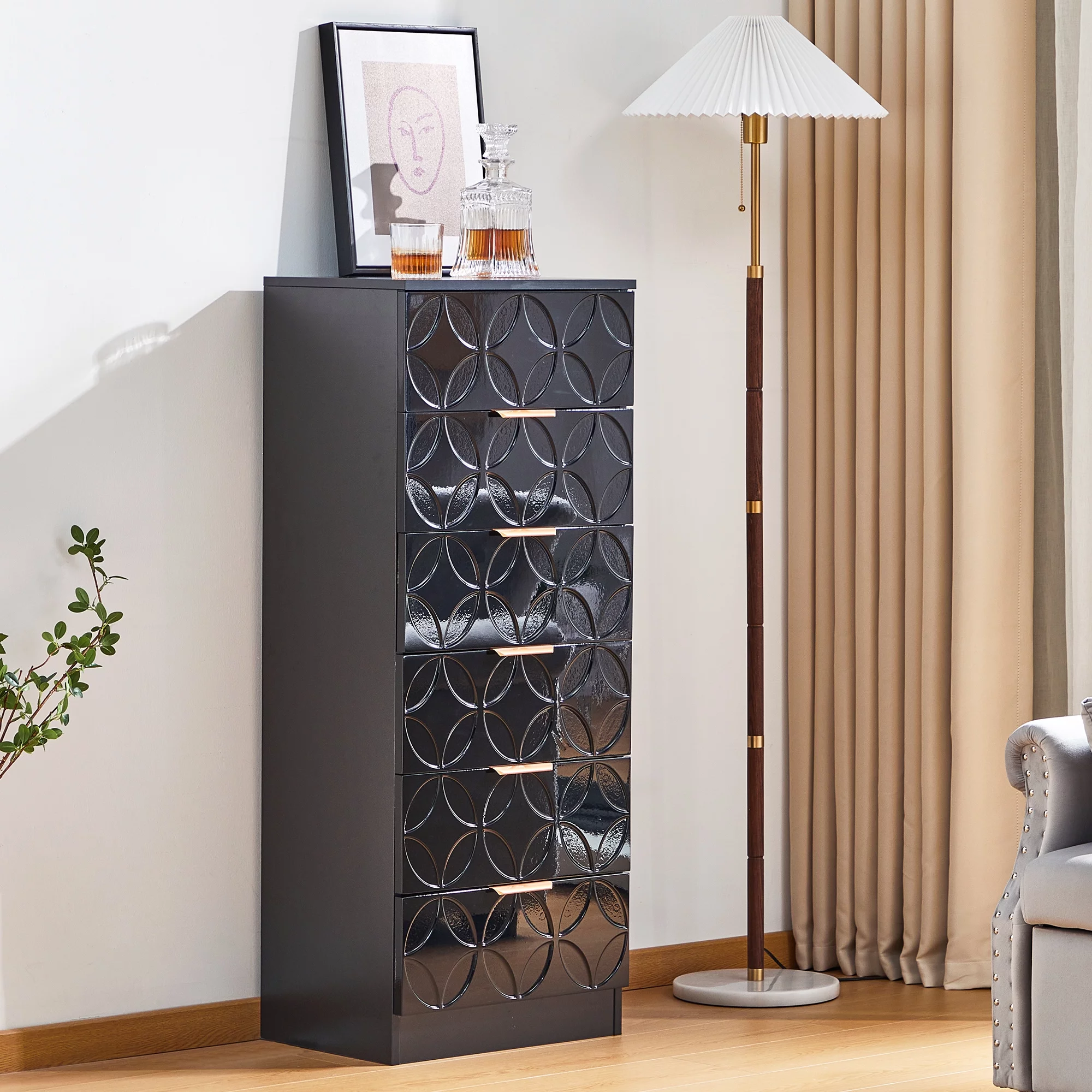 6 Drawer Black Dresser, Tall Storage Cabinet Chest of Drawer for Bedroom Living Room