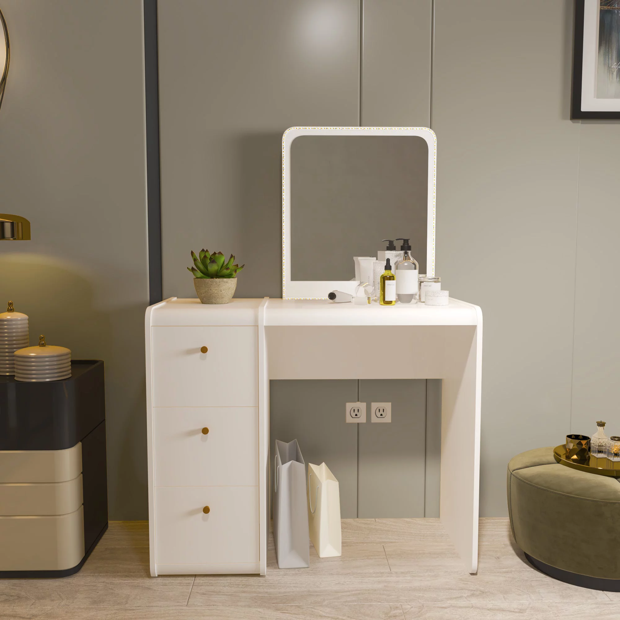 Boahaus Vesta Modern White Lighted Vanity Table, for Bedroom