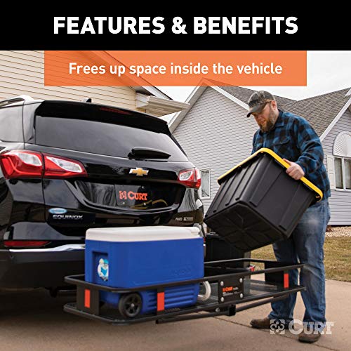 CURT 18152 60 x 24-Inch Basket Hitch Cargo Carrier, 500 lbs Capacity, Black Steel, 2-in Fixed Shank