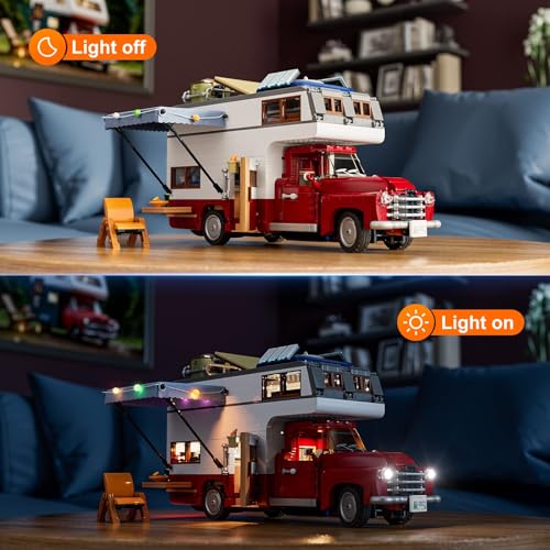 FUNWHOLE Lighting Camper-Van Building Set - Camper Vehicles Construction Building Bricks Set with LED Lighting Kit 1741 PCS for Teens and Adults