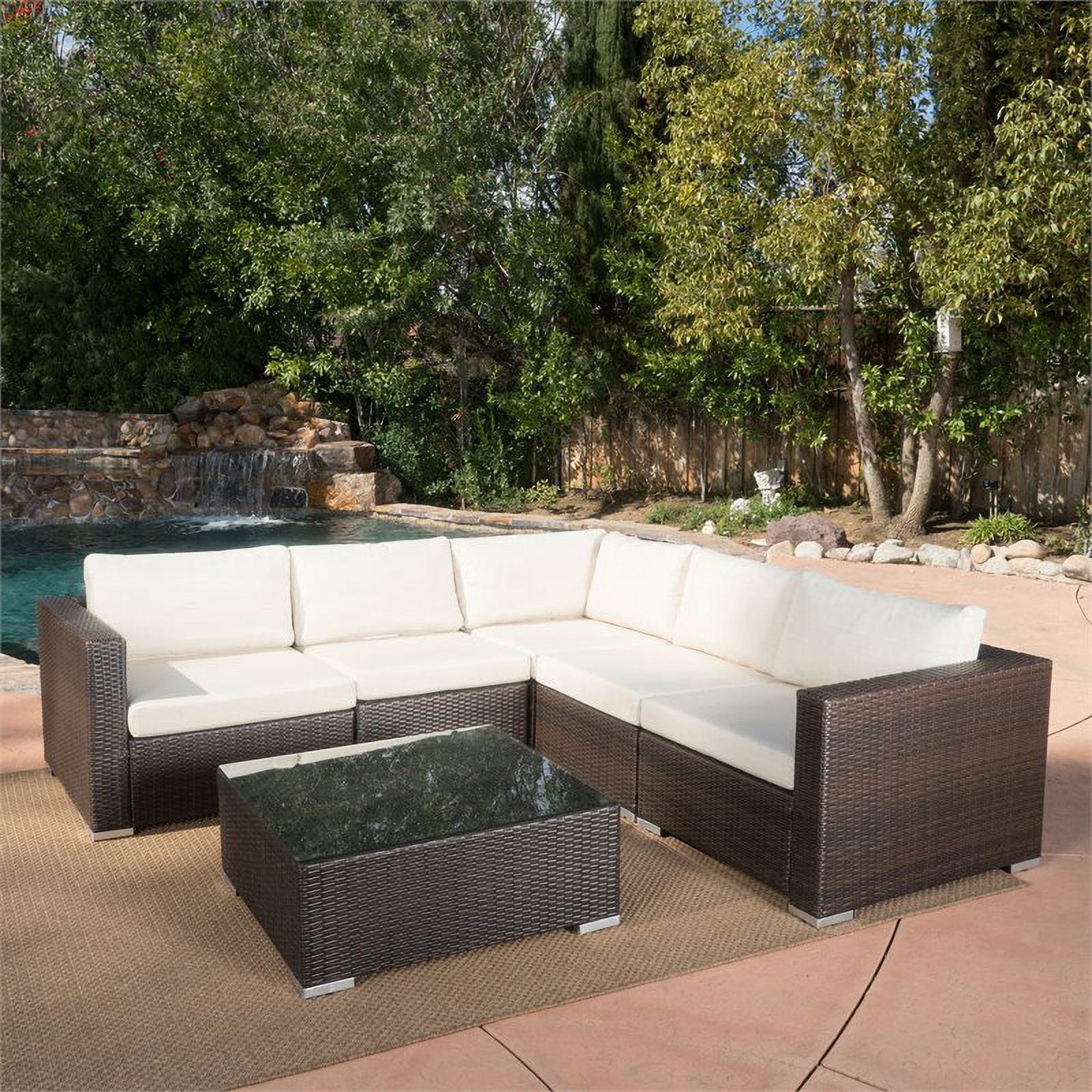 Santa Rosa Multibrown Wicker 5 Seater Sectional Sofa Set with Beige Cushions