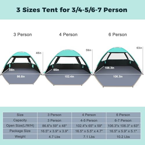 Gorich Beach Tent Sun Shelter for 3/4-5/6-7/8-10 Person with UPF 50＋ UV Protection, Lightweight & Easy Setup Beach Shade Canopy, Portable Beach Shade Tent Beach Cabana