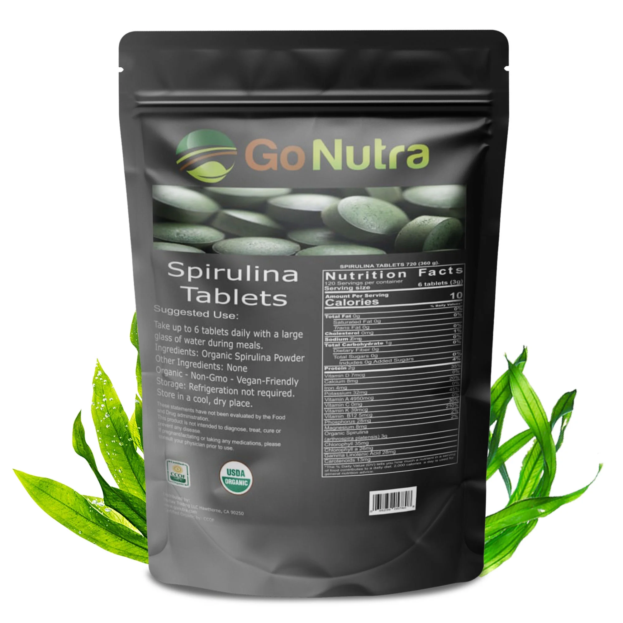 Spirulina Tablets Organic, 3000mg Per Serving | 720 Tablets | Superfoods | Go Nutra