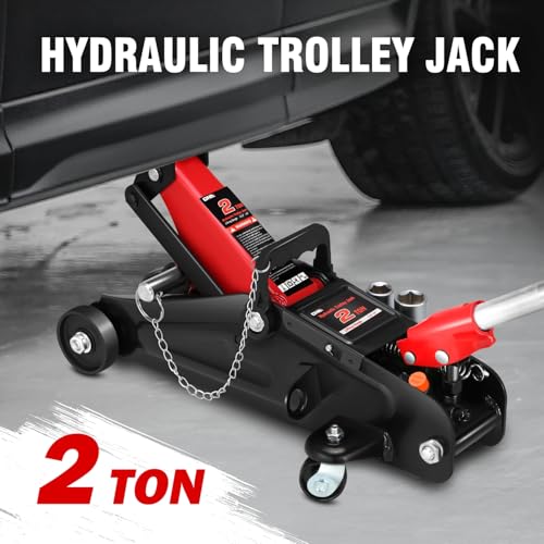 DNA MOTORING TOOLS-00234 Low Profile Hydraulic Trolley Service/Floor Jack, 2 Ton (4000 lbs) Capacity, Lifting Range 5.1