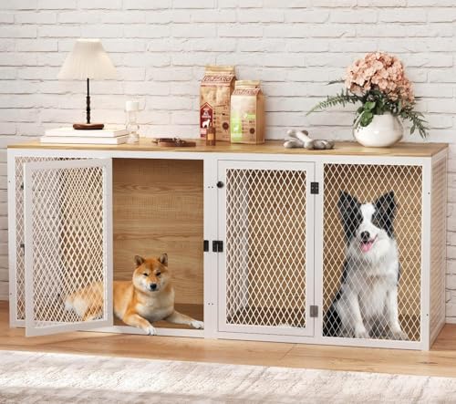 Dog Kennel Furniture for 2 Dogs, Double Dog Cage for Small Medium Dogs, Indoor Dog Crate with Divider and Double Doors, 71.6