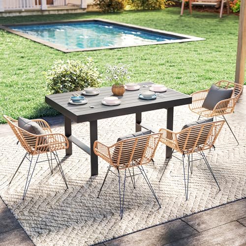 Solaste Aluminum Outdoor Coffee Table, All-Weather Rectangle Metal Patio Coffee Table Furniture for Balcony, Garden, Indoor or Outdoor Use, Black