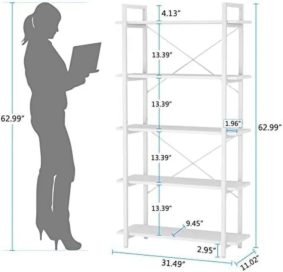 HJZUINIUNIU 5 Tier Black Bookshelf  Modern Etagere Bookcase with Metal Frame  Tall Book  Unit for Living Room  Study  Home Office (1  Black)