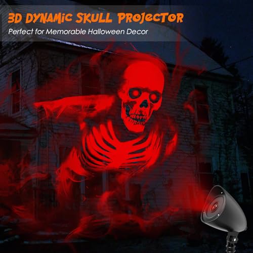 Halloween Projector Lights Outdoor, 3D Dynamic LED Red Skull Halloween Decoration, Halloween Window Projector Hologram