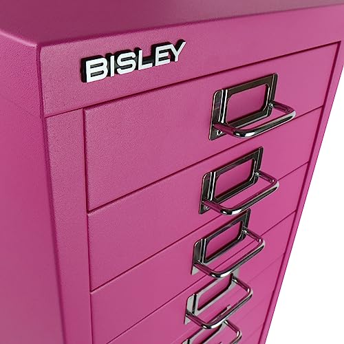 Bisley 10-Drawer Steel MultiDrawer Cabinet - Black, Chrome Pull Handles with Label Holders, Powder-Coated Steel, Removable Drawers, Fits Under Most Desks, Labels Included