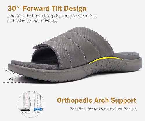 ONCAI Mens Sandals Adjustable Straps Orthotic Plantar Fasciitis Open Toe Athletic Sport Slides with Soft Comfy Arch Support Footbed Size 7.5-15