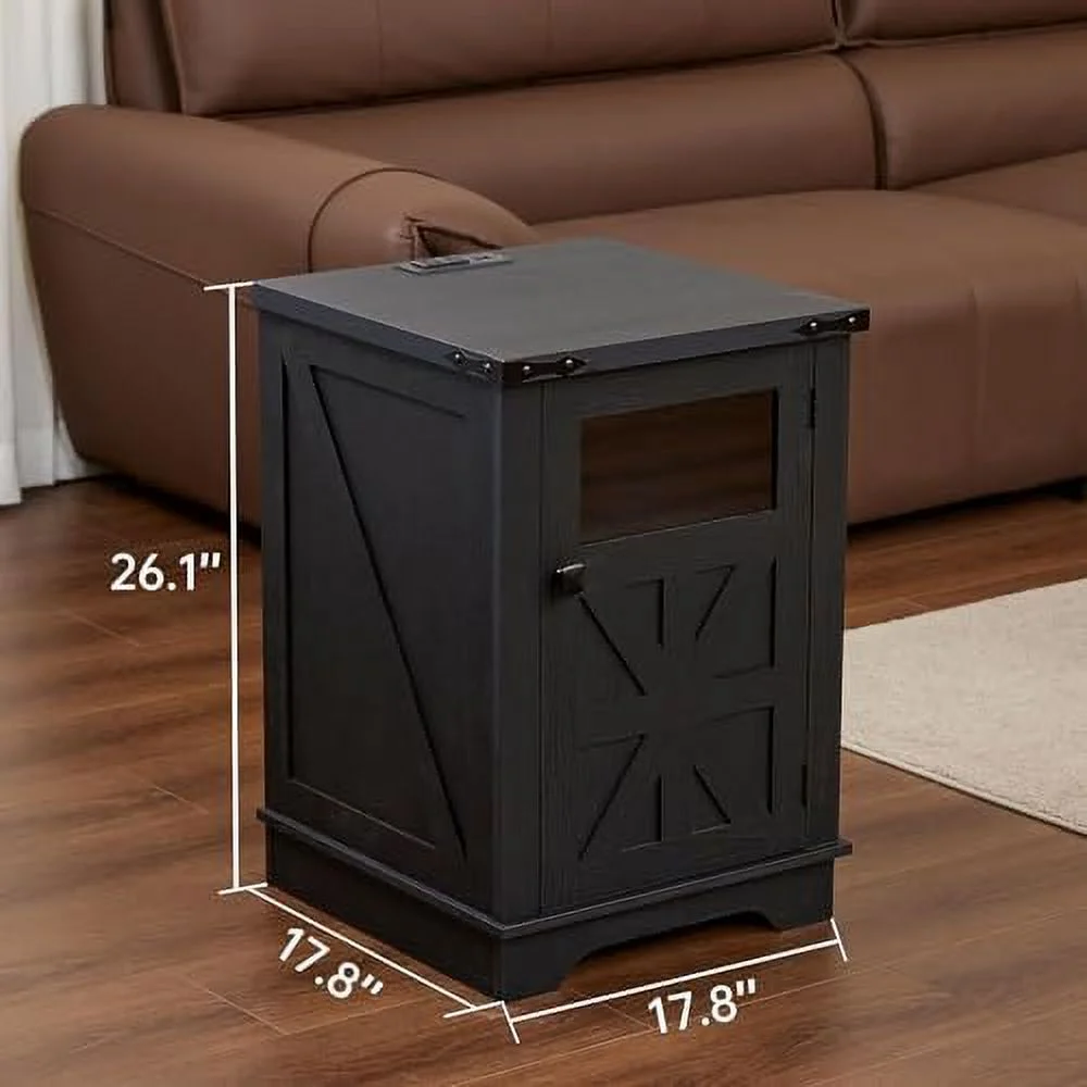 End Table with Power Outlet and USB Port  Nightstand with Adjustable  Shelf Board with Clear Acrylic Panel  Thickened Density Board  Wood Rustic Sofa Side Table for Living Room  Bedroom