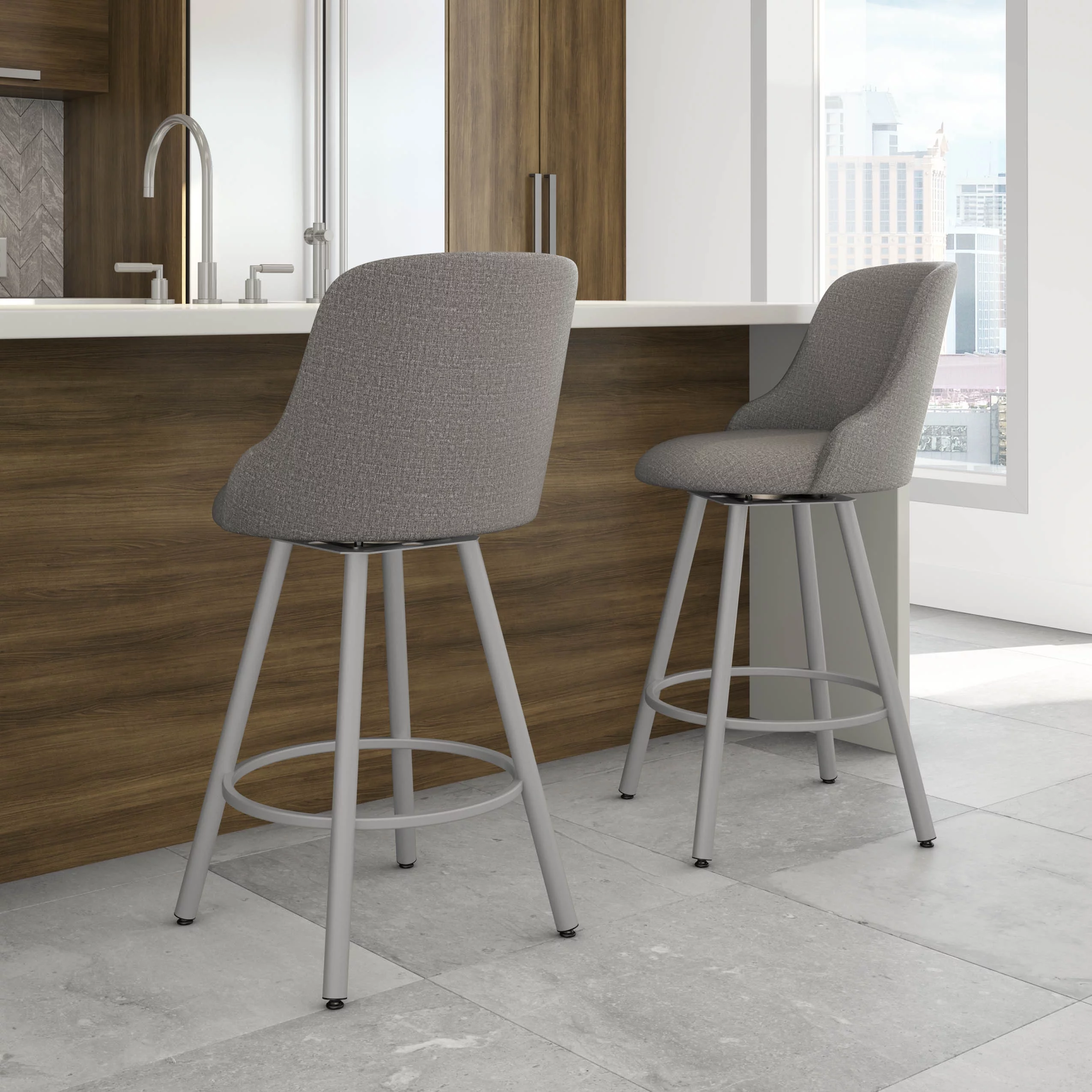 Amisco Kelsea 30 In. Swivel Bar Stool - Silver Grey Polyester / Shiny Grey Metal