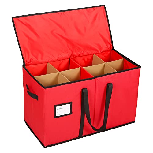 Sattiyrch Christmas Figurine Storage Box & Nutcracker Storage Container, 600D Canvas,Keeps 8 Holiday Figurines,15 Inches,Adjustable Area & Pockets for Decorations