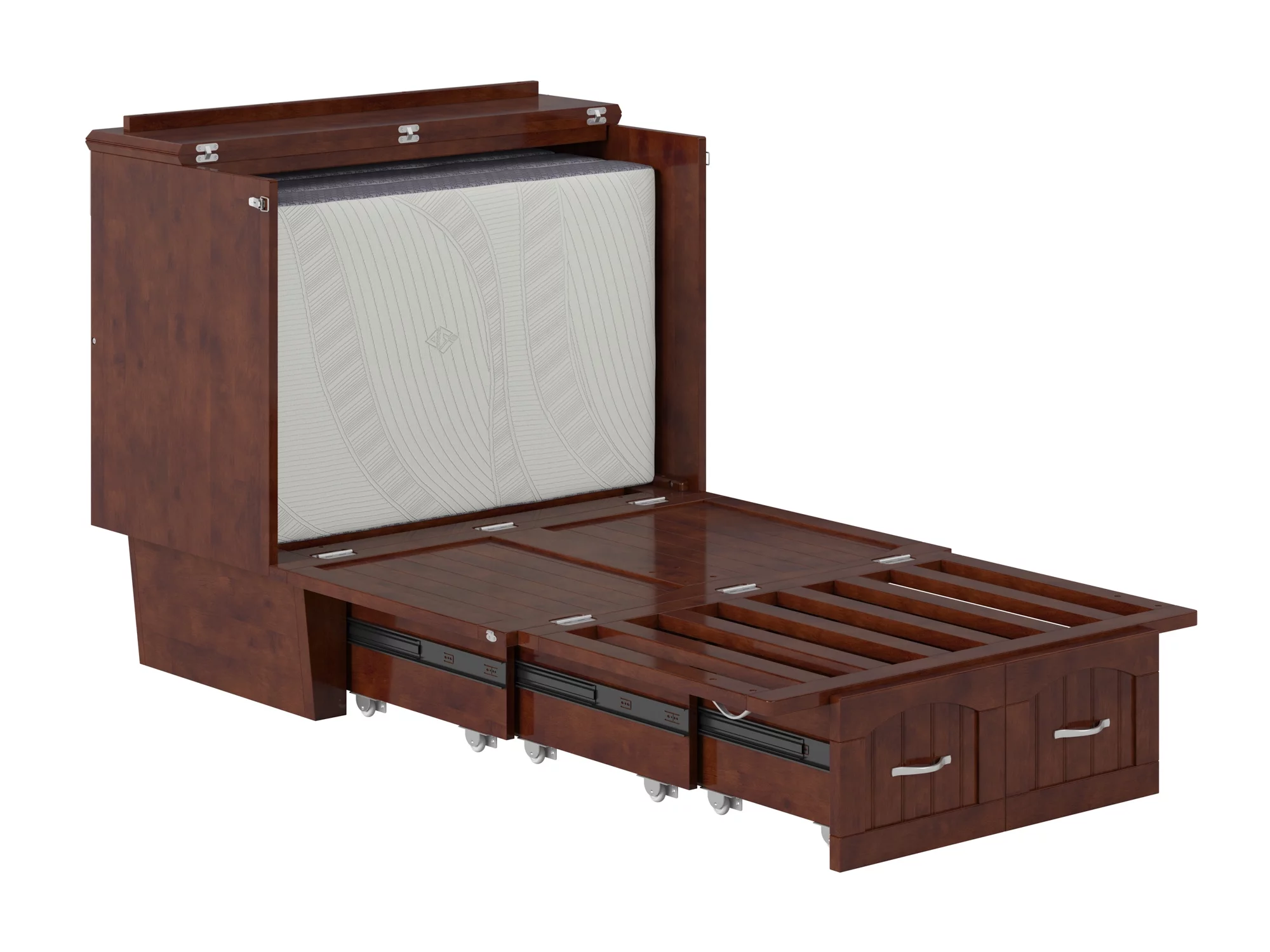 AFI Sydney Twin Solid Wood Murphy Bed Chest with Mattress, Drawer & Charger, Walnut