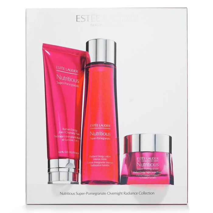 Estee Lauder Nutritious Super-Pomegranate Overnight Radiance Collection: Cleansing Foam +Lotion Intense Moist 200ml+Night Creme 50ml 3pcs 125ml