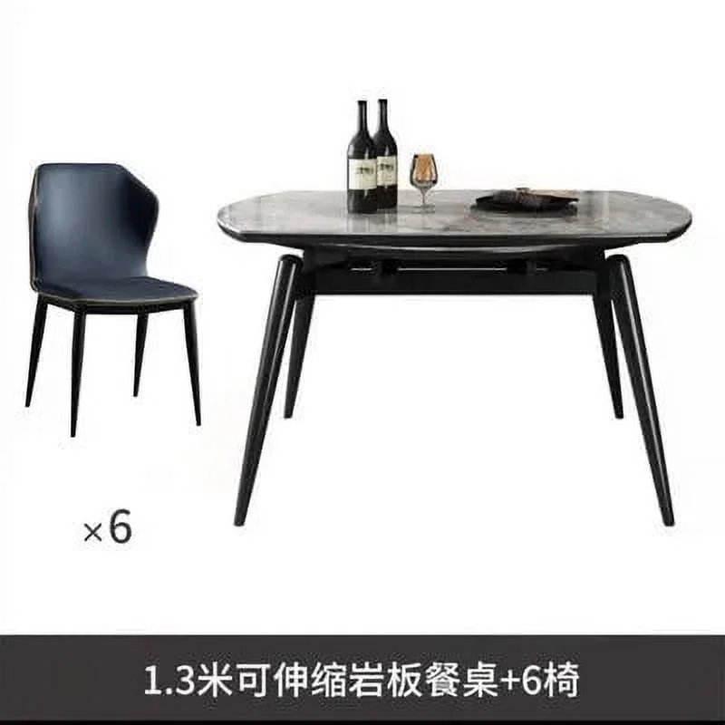Rock slab dining table household light luxury rotating rectangular minimalist round dining table and chair set