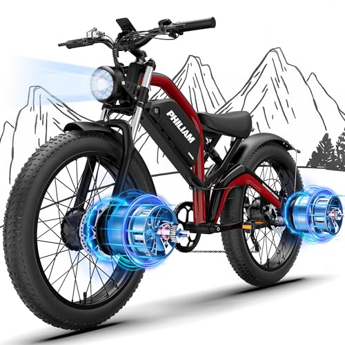 Electric Bike for Adults,3000W Peak Dual Motor ebike 35MPH E Bikes for Men Women,52V 23AH Battery, 80 Miles Range Ebike,26” Fat Tire Full Suspension E-Bike, Hydraulic Disc Brake Electric