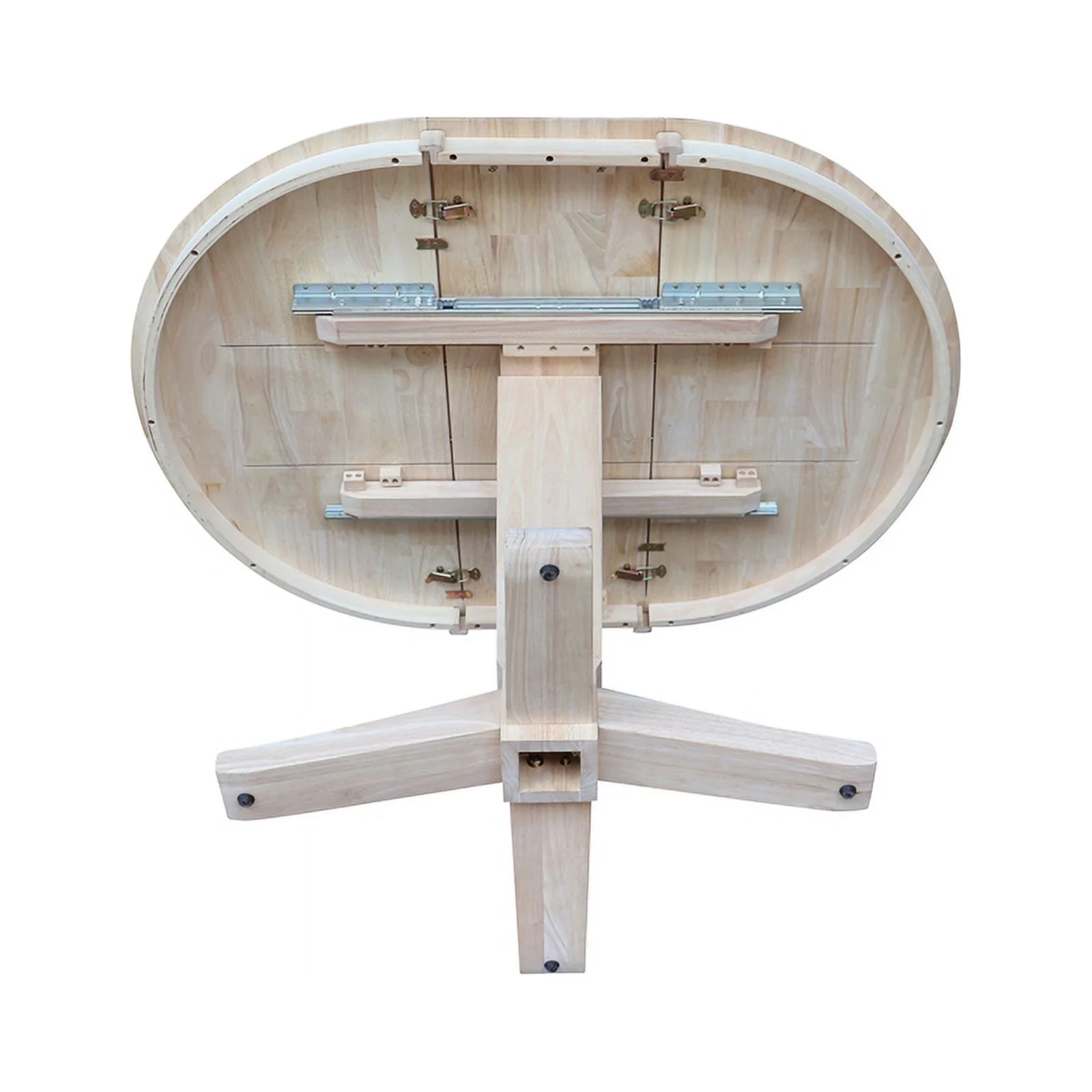 36 in Solid Wood Round Top Pedestal Dining Table with 12 in Leaf in Unfinished