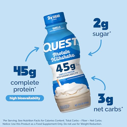 Quest Nutrition Chocolate Protein Shake, 45g Protein, 2g Sugar, 4g Net Carbs, Ready to Drink, Gluten Free, 12 Count